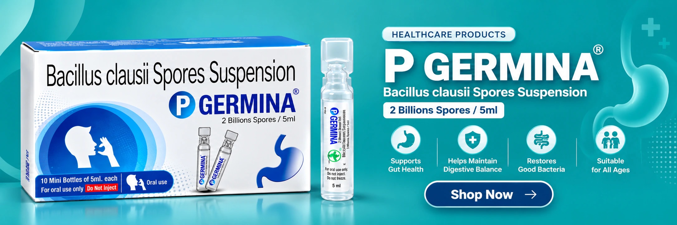 P Germina — Bacillus clausii Spores Suspension, 2 billion spores per 5 ml. Shop now.